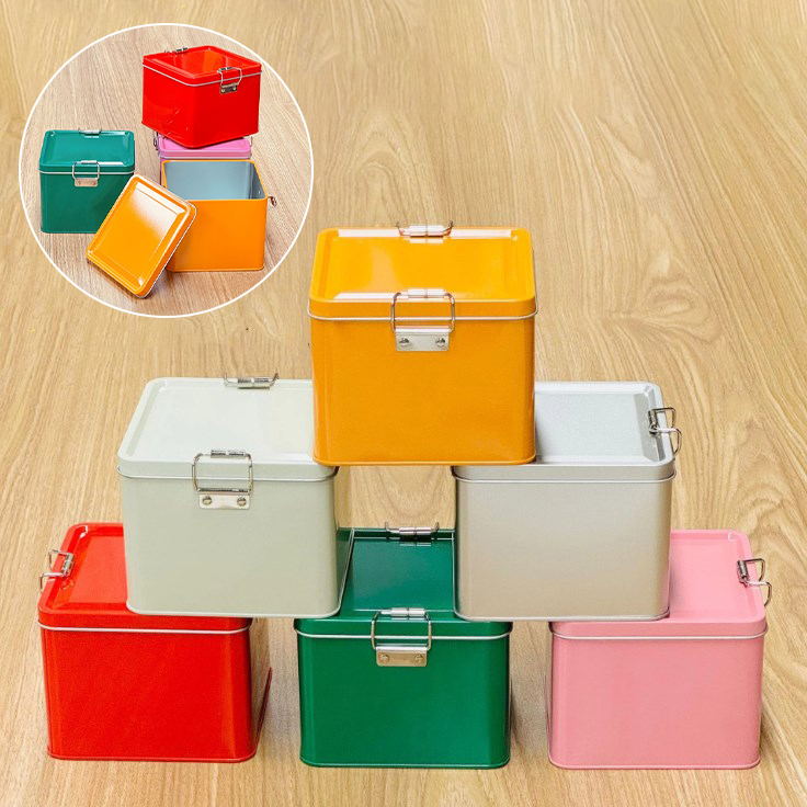Tin Container Lid - Caixa de Lata Quadrada para Biscoitos